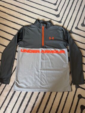 Under Armour HeatGear Charcoal & Light Gray Quarter-Zip with Orange Accents
